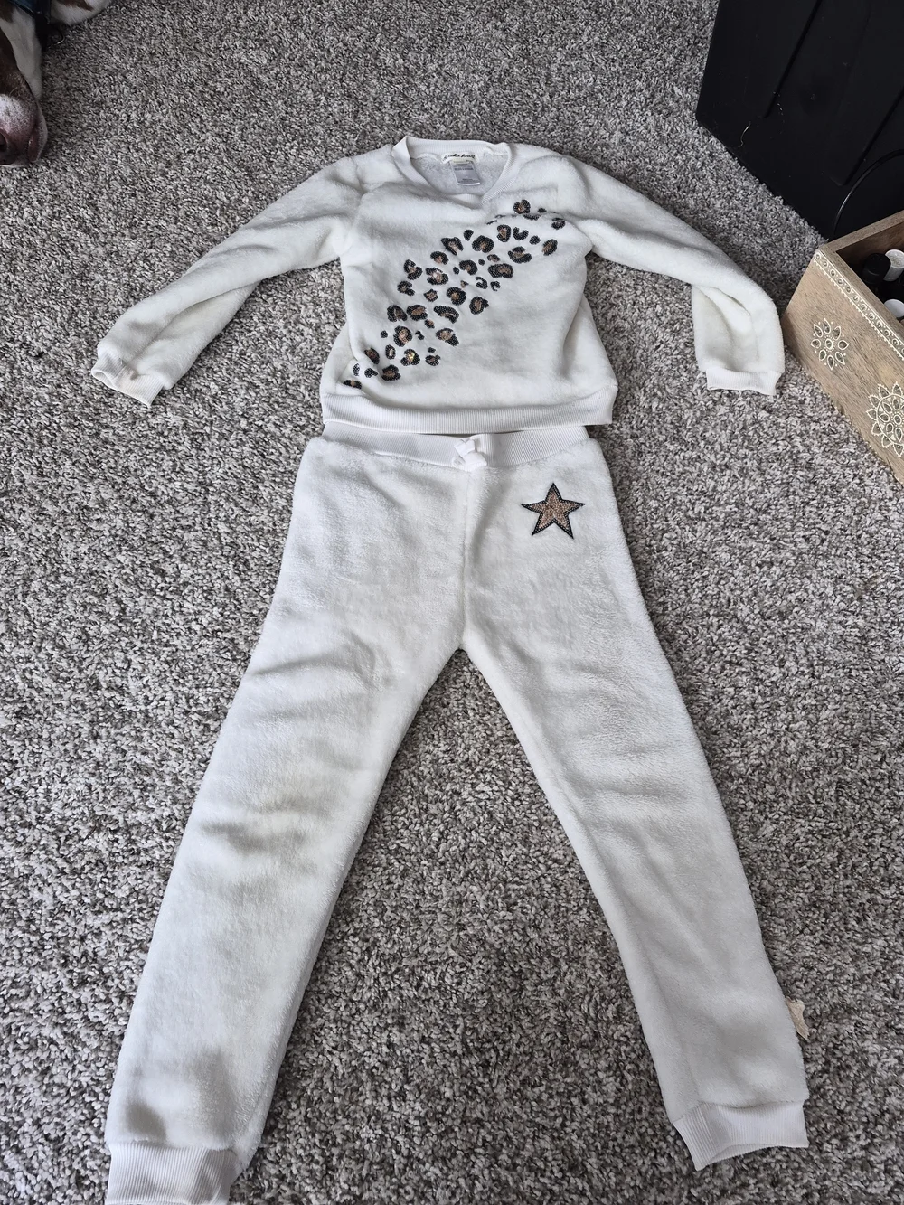 Derek Heart Cream Fuzzy Leopard Print Kids Matching Set